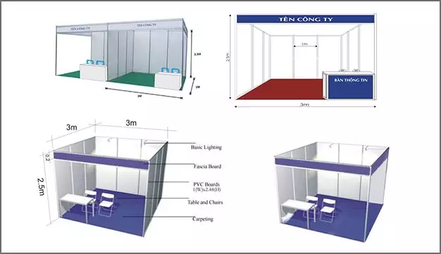Gian hàng tiêu chuẩn 6m x 3m x 2,4m 